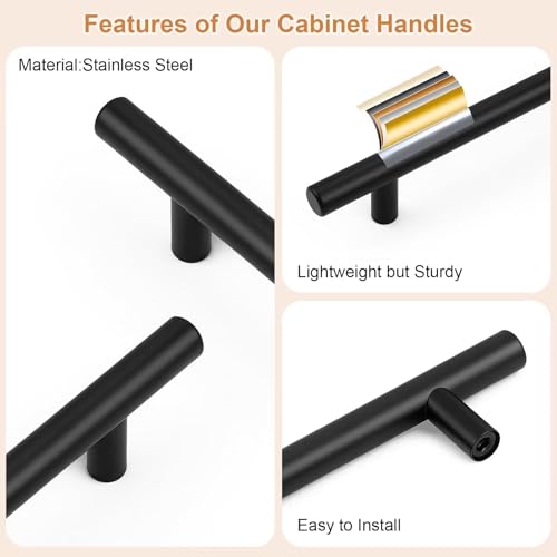 Probrico 30 Pack Hole Centers (102mm) 4inch Matte Black Cabinet Pulls,Hollow Stainless Steel Dresser Drawer Handles,Euro Pull Handle for Kitchen Cabinets 6.34inch Length - size: Center to Center: 4 inch