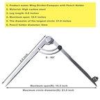 6/8 / 10 inch Wing Compass with Pencil Holder, Leather Working Wing Divider, Caliper & Scribe Tool, for Woodworking Drawing & Drafting (8 inch) - size: 8 inch