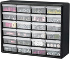 Akro-Mils 24-Drawer Plastic Storage Cabinet, 20"W x 6"D x 16"H, Black - size: 24 Drawer