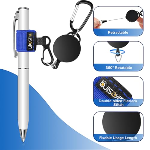 Likesing Retractable Pen Holder, 27.5" 4 Elastic Pen Leash Set(Blue) - color: Blue-4 CircularCilp