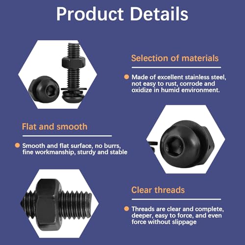 20 PCS M6*16 Cup Head Nuts and Bolts, Hex Head Bolt, Furniture Spare Parts, Crib Bolts Replacement Kit, Fully Threaded, Black Oxide Furniture Screws Connector for Chair Furniture Cots Beds - size: M6*16