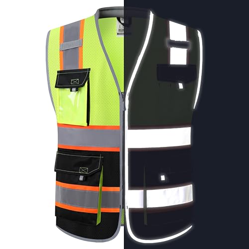 JKSafety Safety Vest for Men Women Hi Vis with Pockets and Cushioned Collar Construction Vest Meet ANSI Standard (BX360) - color: Yellowblack, size: 5X-Large