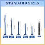Glarks 250pcs #8 x 1’’, 1-1/4", 1-1/2’’, 2", 2-1/2" Pocket Hole Screws with Square Drill Bit Kit, Blue Coated Square Drive Wood Screws, Washer Head Coarse Thread Screw for Woodworking, Furniture - size: 250pcs 8x1,8x1-1/4,8x1-1/2,8x2,8x2-1/2