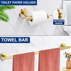 5 Pieces Bathroom Hardware Accessories Set Brushed Gold, 24Inch Bathroom Towel Rack Set SUS304 Stainless Steel, Round Toilet Paper Holder Heavy Duty, Wall Mounted - color: Brushed Gold, size: 5 Pieces 24" B