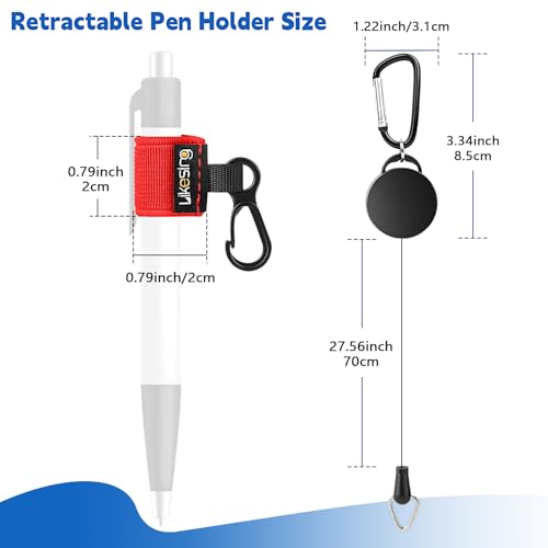 Likesing Retractable Pen Holder, 27.5" 4 Elastic Pen Leash Set(Red) - color: Red-4 CircularCilp
