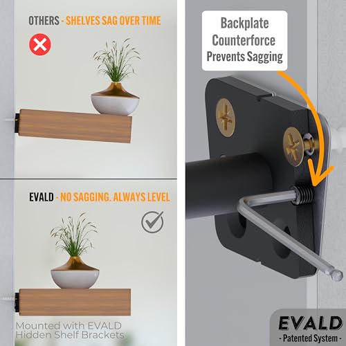 EVALD LevelMate™ Uni-Mount 8 Inch Floating Shelf Brackets, Hidden Shelf Brackets with Anti-Sag Pinol Screw System, Floating Shelf Mount with Screws & Anchors (6 Pack) - size: 8 Inch, style: 6 Pack Uni-mount