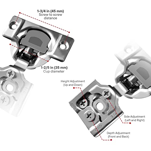 Berta (10 pcs) 3/4" Overlay Cabinet Door Hinges, 90 Degree Restricted Opening Angle Soft Closing Face Frame Hinges, 6-Ways 3-Cam Adjustment, Concealed Kitchen Cabinet Door Hinges with Screws - size: 3/4" Overlay