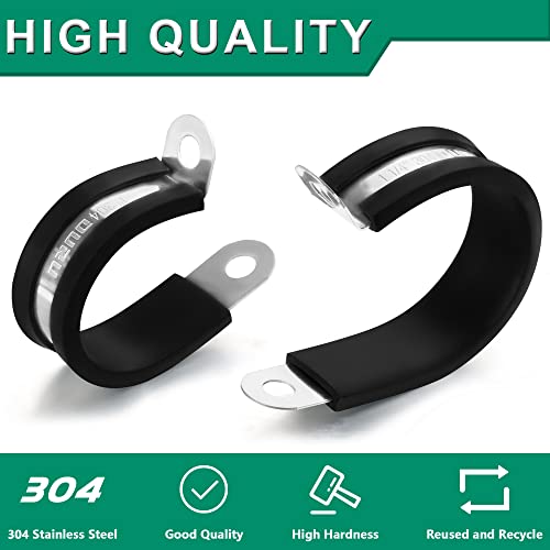 OURU 20pcs 3/4 Inch Stainless Steel Cable Clamps,Rubber Coated Cushioned Insulated Cable Clamp,Automotive Cable Wire Clamps,Pipe Clamps,Metal Clamp for Tube,Lines,Wire Cord Installation(Black,19mm) - size: 20pcs - 3/4"