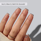BTArtbox Press on Nails, Short French Tip Square Nails, 32Pcs Full Kit - color: A8-Ice Thread