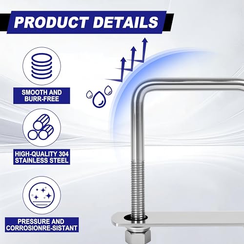 4 Sets M12 Square U Bolts 3 Inch Wide, 1/2" x 3-1/16" W x 7-5/16"L - size: M12 x 3-1/16"W x 7-5/16"L