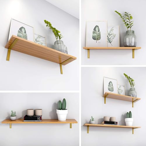 Gold Heavy Duty Shelf Brackets 12 Inch, Extra Thick L Shelving Brackets, Rustic Gold Iron Floating Shelves Wall Mounted with Hardware for DIY Open Shelving, 4 Pack - color: Gold, size: 12 Inch