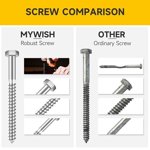 Mywish 5/16 Hex Head Lag Screws Assortment Kit, 74Pcs Heavy Duty Lag Bolts with Washers, 304 Stainless Steel Bolts 18-8 7-Size Wood Screws for Outdoor, Bright Finish 5/16 Bolt - size: 5/16 Assorted Kit