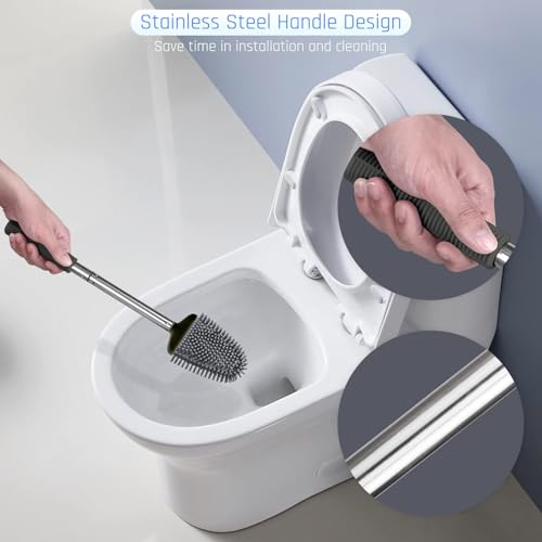 Sellemer Silicone Toilet Brush, Ventilation Slots Base Holder 4 Pack, Black - color: Black-4pcs