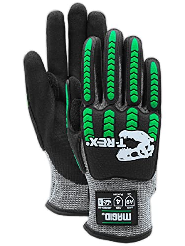 MAGID T-REX Flex Series ANSI Cut Level A9 Knit Impact Glove, 1 Pair, NitriX Palm, Size 6/XS, Black & Green, TRX795 - size: 6/XS, style: 1 Pair