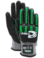 MAGID T-REX Flex Series ANSI Cut Level A9 Knit Impact Glove, 1 Pair, NitriX Palm, Size 6/XS, Black & Green, TRX795 - size: 6/XS, style: 1 Pair