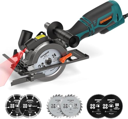 DOVAMAN Circular Saw, 5.8A 4-1/2" Circular Saw w/Laser & Auxiliary Handle - color: C-blue