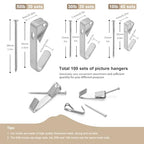 200Pcs Picture Hanging Kit with Nails & Hooks 10/30/50lb for Drywall - style: Silver