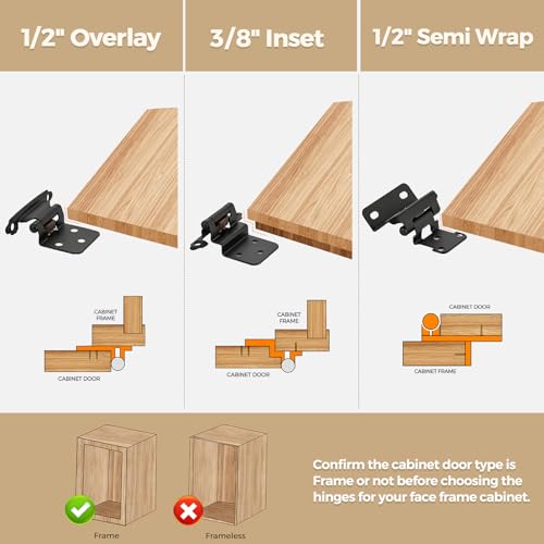 30 Pack 15 Pair Black Cabinet Hinges, 1/2" Overlay Semi-Concealed Hinges - color: Black, size: 1/2" Overlay