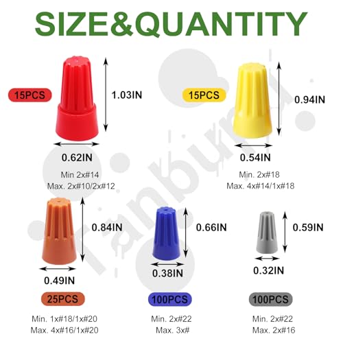 255PCS Electrical Wire Caps Wire Connectors Nuts Kit, 22-10AWG Insulating Insert Twist Wire Connectors with Spring, Screw on Terminals Assortment Set Quick Connection - size: 255pcs