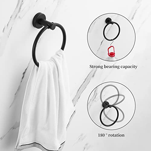 Towel Bar Set Mattel Black, Bathroom Accessories Set 5pcs Including 16'' Tower Bar, Towel Ring and 2 PCS Towel Hooks - color: Black-5pcs-16inch