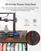3D Printer Stand with Filament Storage, Heavy Duty Rolling Printer Cart on Wheels with Built-in Power Outlet, Small 3D Printer Table for Organizer Filament Spools, Workshop Office Garage Studios,Brown