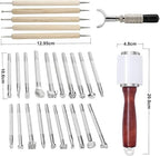 KIDENEI 36 PCS Leather Craft Set with Leather Pyrography Pen, Leather Stamping Tools Leather Carving Set Include Wood Burning Kit, Stamp Punch Set and Adjustable Swivel Knife for Leather Crafting - color: 36 Pcs