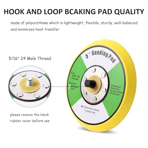 1Pcs 5in Hook and Loop Flexible Backing Pad, 5" Sanding Back Pad 5/16" 24 Thread for Air Orbital Sander and Pneumatic Polisher - style: 5inch