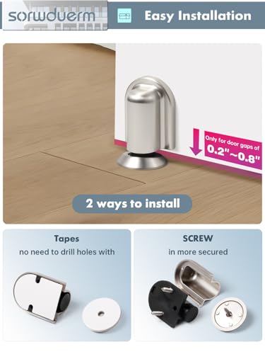 1 Pack Nickel Door Stopper Magnetic Door Cathc Brushed Nickel Floor Mounted Door Stop Keep Door Open with Screws and Adhesive No Drilling - color: Nickel