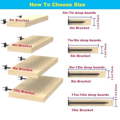 10 Inch Heavy Duty Floating Shelf Brackets 4 Pack, 1/4" Thick Solid Steel Hidden Blind Support, Fits Wood Studs, Holds 200 lbs, Invisible Hardware DIY Kit for Custom Shelving, Black - size: 10 Inch, style: Black 4 Pack