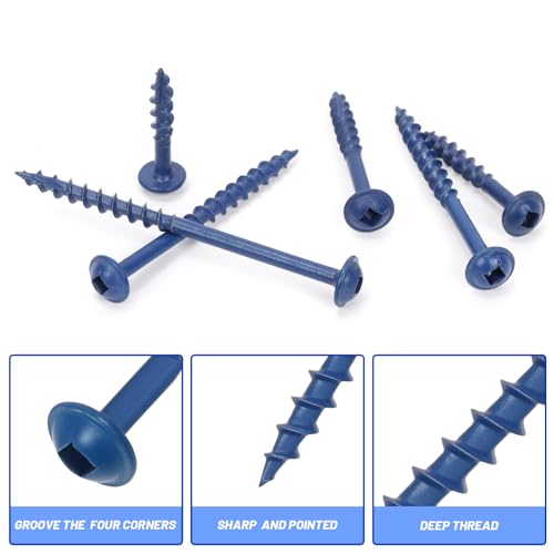Glarks 100pcs #8 x 1-1/4’’ Pocket Hole Screws with Square Drill Bit Kit, Blue Coated Square Drive Wood Screws, Washer Head Coarse Thread Screw for Woodworking, Furniture - size: 100pcs 8x1-1/4