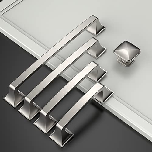 Amerdeco 10 Pack Brushed Satin Nickel Cabinet Pulls 6-1/4 Inch(160mm) Hole Center Cabinet Hardware Kitchen Cabinet Handles for Bathroom Drawer Pulls Dresser Pulls ZH0002 - color: Brushed Satin Nickel, size: 6.3" hole center