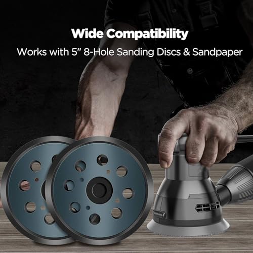 2-Pack 5 Inch Orbital Sander Replacement Pads, 8-Hole Hook & Loop Design with 4 Screw Holes, Compatible with Random Orbital Sanders(LPOS-01)