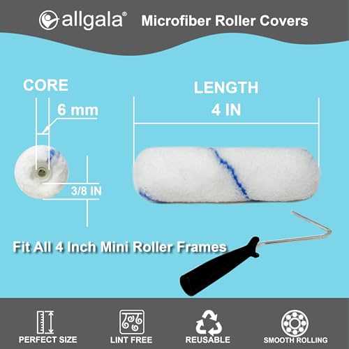 Allgala Mini Paint Roller 144 Bulk Pack 4 Inch Mini 3/8" Nap Shedless Microfiber Paint Roller Cover - size: 4" Mini (Pack of 144)