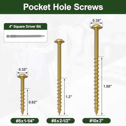Pocket Hole Screws 3 Inch, 320Pcs Exterior Pocket Screws #10 X 3 - color: Gold, size: #10 X 3"