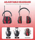AM FM Radio Hearing Protection Earmuff, Bluetooth 5.4, 30SNR - color: Am/Fm+ Bluetooth-red
