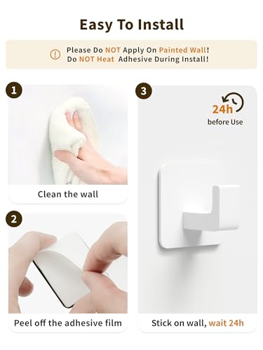GWAAZXGZ Square Self Adhesive Towel Hooks - 2 Pack White Metal Hooks - color: White, size: 2 Pack