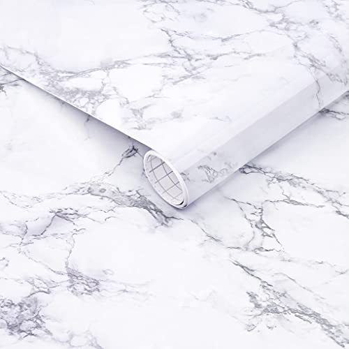 Arthome White Marble Contact Paper - Peel and Stick Wallpaper - Self-Adhesive & Removable Wall Paper for Furniture Desk, Kitchen Countertop, Cabinet, Shelf Liner, Wallcovering, (17"x393") - color: White Marble, size: 17" x 393"