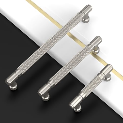 Asidrama 10 Pack 5 Inch(128mm) Brushed Satin Nickel Cabinet Pulls Knurled Kitchen Cabinet Handles, Cabinet Pulls Kitchen Cabinet Hardware for Cupboard Drawer Pulls - color: Brushed Satin Nickel, size: 5" Hole Center, style: 10 Pack