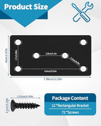 12 PCS 3.15'' x 1.57'' Stainless Straight Flat Brackets, Black Flat Metal Brace Bracket, Support Flat Metal Brace for Wood Furniture, Mending Plate Connector Joining Bracket for Fence,72 Screws - size: 3.15 x 1.57 in