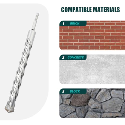 2 Pcs 9/16"x 12.2"(14x310mm) SDS Plus Rotary Hammer Bit for Concrete - size: 9/16 in x 12.2 in (14 x 310mm)