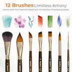 Nicpro 12PCS Professional Watercolor Brushes Set, Travel Paint Brushes - size: 12 PCS