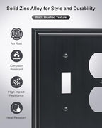 2-Pack Zinc Alloy Combo Toggle/Duplex Light Switch Cover Plate - color: Black, size: 1 Toggle/1 Duplex 2PK