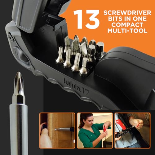 Kelvin Tools - Kelvin 17 Urban Screwdriver Set, All in One Everyday Multitool Screwdriver, Multi-Tip, Compact & Universal Precision, 13 Bit Set with Tape Measure, Liquid Level, Hammer and Flashlight - color: Red