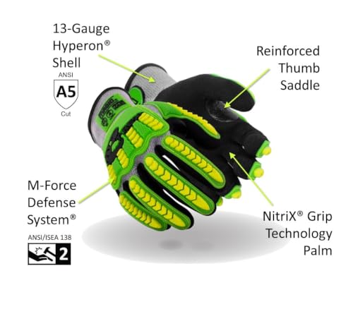 MAGID T-REX HPPE Construction Impact Gloves, ANSI Level A5, 1 Pair - size: 9/L, style: 1 Pair