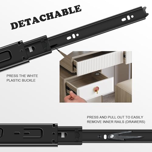 20 inch Drawer Slides 6 Pairs (12pcs) Full Extension Ball Bearing Drawer Rails Side Mount 3 fold Metal Dresser Runners for File Cabinet Trash Can Kitchen Wardrobe Glides 20" Black 100 LB Capacity - size: 20inch(500mm)