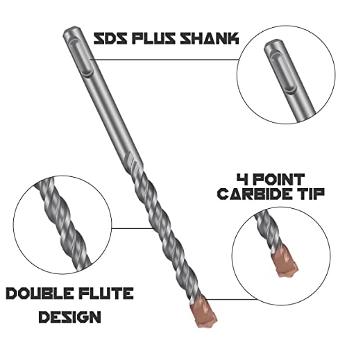 SDS Plus Rotary Hammer Drill Bit Set (10 Pack - 1/8", 1/4", 5/16", 3/8", and 1/2") Carbide Tipped - Perfect for Drilling Through Concrete, Cement, Stone, Brick, Ceramic Pots, & More! - size: 1/8", 1/4", 5/16", 3/8", 1/2" - 10 Pack