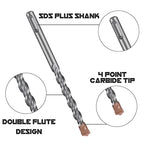 SDS Plus Rotary Hammer Drill Bit Set (10 Pack - 1/8", 1/4", 5/16", 3/8", and 1/2") Carbide Tipped - Perfect for Drilling Through Concrete, Cement, Stone, Brick, Ceramic Pots, & More! - size: 1/8", 1/4", 5/16", 3/8", 1/2" - 10 Pack