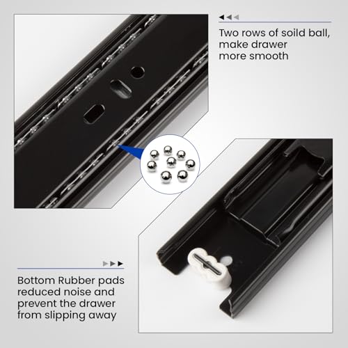 LONTAN 1 Pair Black Side Mount Drawer Slides 14 Inch Heavy Duty Rails - color: Black, size: 14 Inch - Drawer Slide