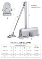 Automatic Door Closer Medium Size for Home & Commercial, Heavy Duty No Slam Mechanism, Silver - size: Medium, style: Silver
