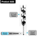 1-1/2" X 9" Auger Bit for Wood, 38x230mm Hex Long Auger Drill Bit - size: 1-1/2" (38mm)diameter, style: 9 inch / 230mm Length
